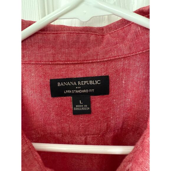 Banana Republic Linen Shirt Red Short Sleeve Camden Fit Men's L - Picture 2 of 6